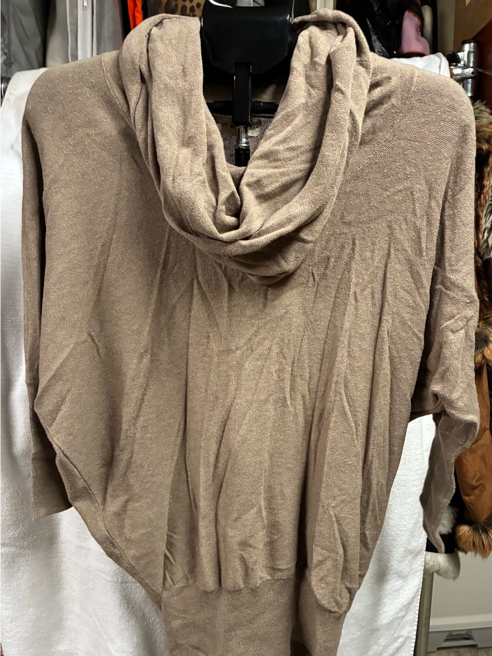 if it were me Taupe Cowl Neck Lightweight Sweater